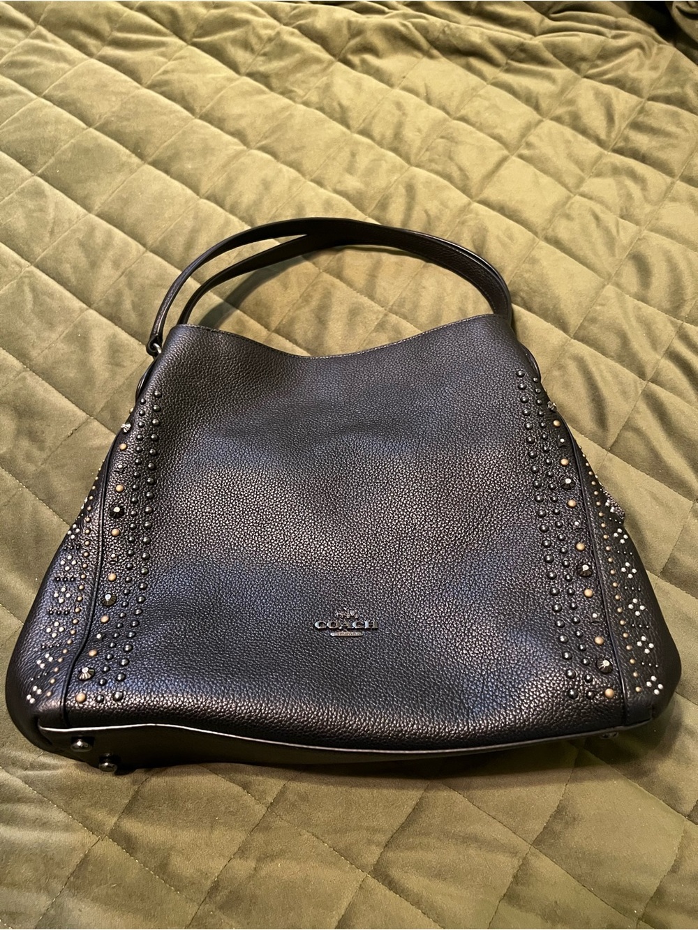 Coach Black Pebbled Leather Studded Shoulder Bag